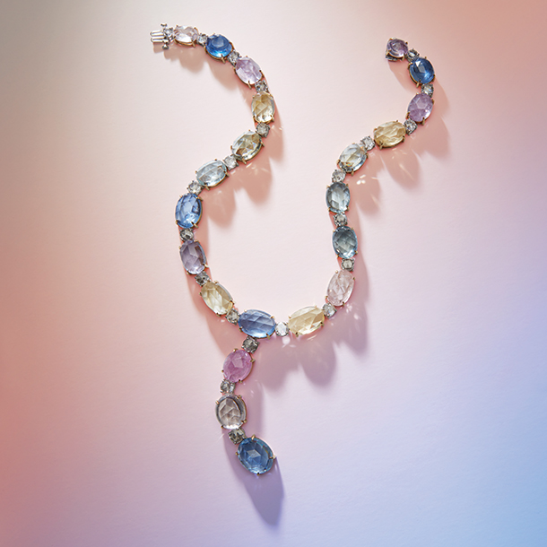 Multi-colored sapphires and diamonds necklace